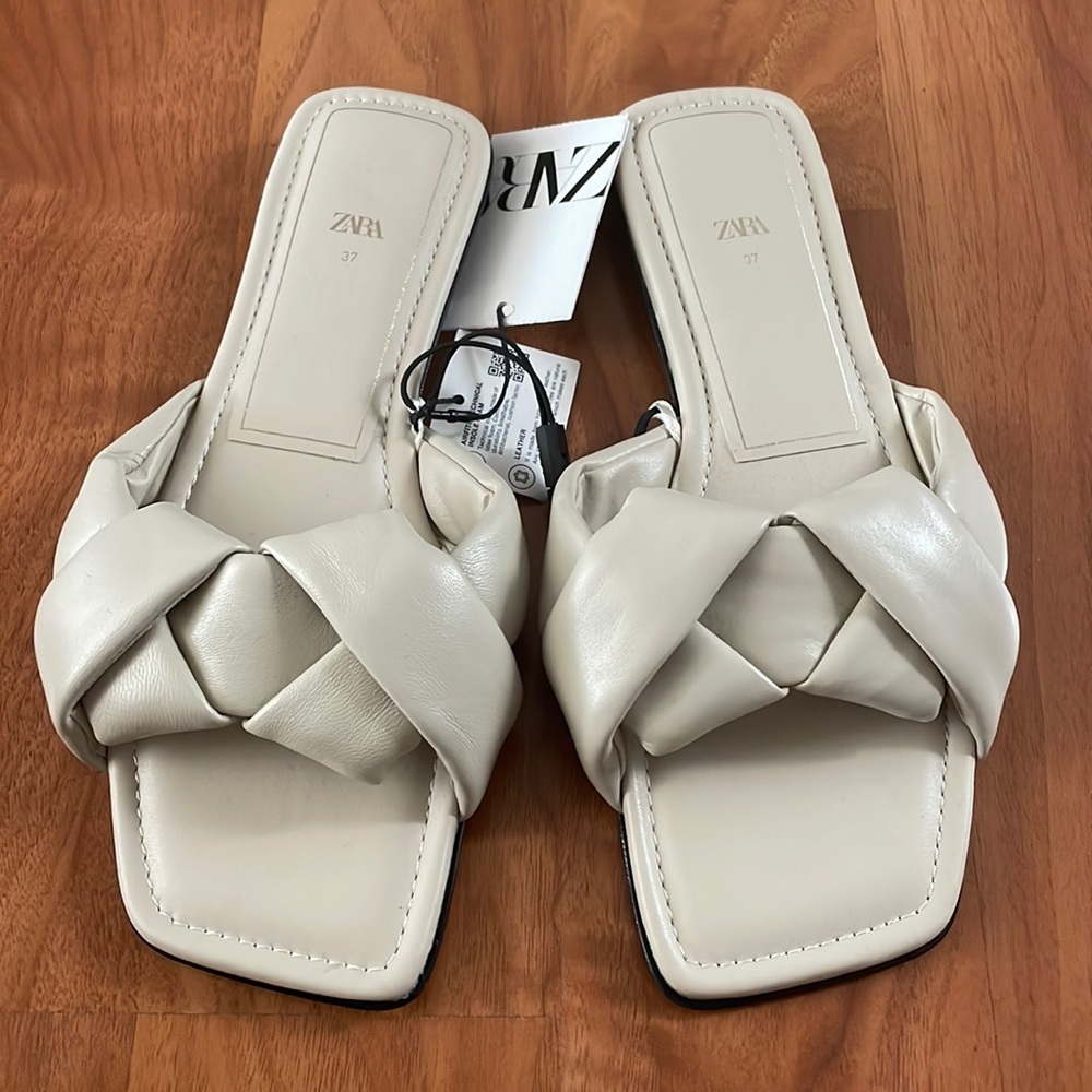 Zara Braided Leather Flat Sandals